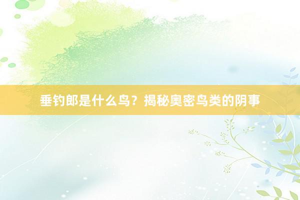 垂钓郎是什么鸟？揭秘奥密鸟类的阴事